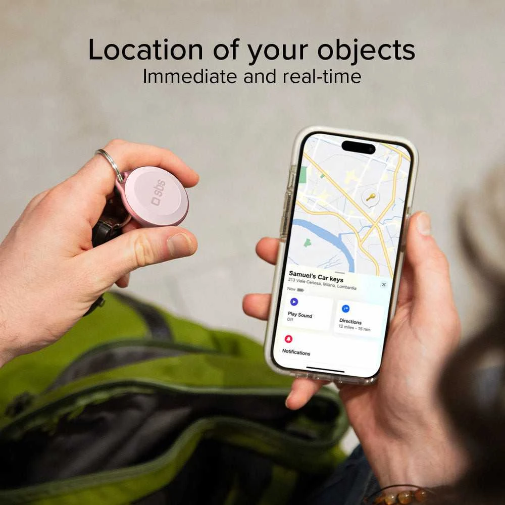 SBS Track My Circle Atsparus vandeniui IP65 Locator Compatible with Apple Find My – rožinės spalvos
