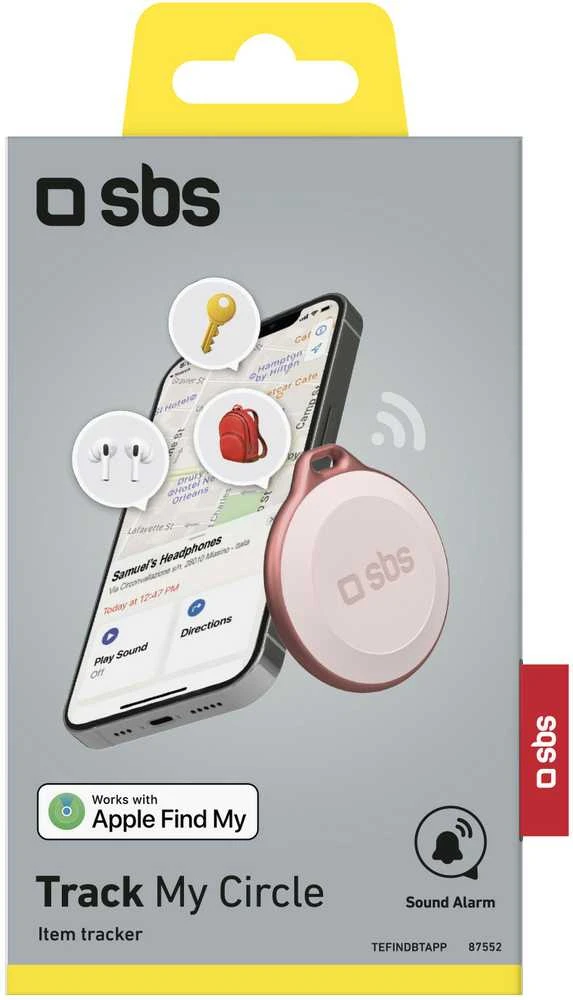 SBS Track My Circle Atsparus vandeniui IP65 Locator Compatible with Apple Find My – rožinės spalvos