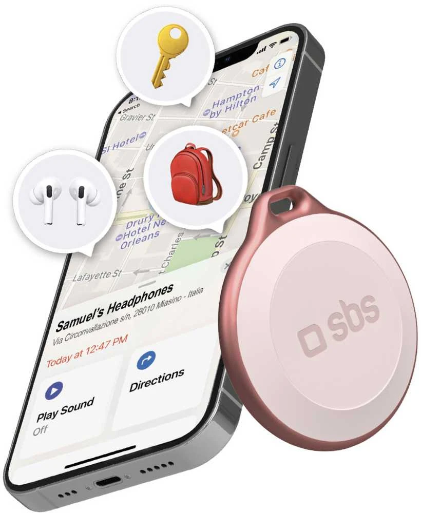 SBS Track My Circle Atsparus vandeniui IP65 Locator Compatible with Apple Find My – rožinės spalvos