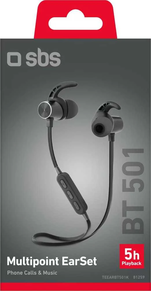 SBS TEEARBT501K, Ausinės, į ausis įkišamos, Sports, Juodas, Dvipusės, Mygtukai