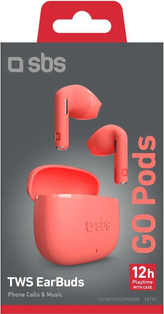 SBS belaidės ausinės Go Pods TWS, raudonos