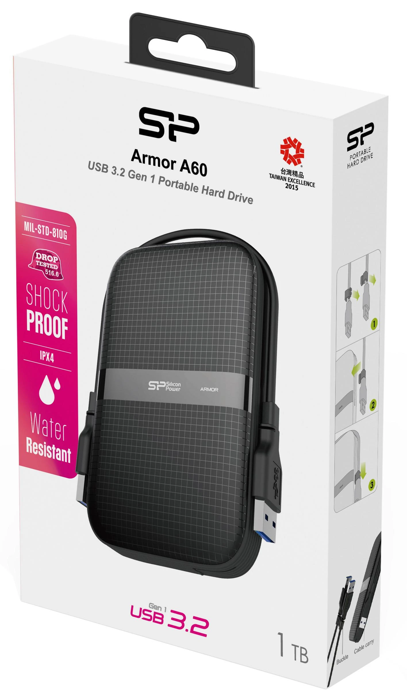 SILICON POWER COMPUTER & COMMUNICAT SILICON POWER Išorinis kietasis diskas HDD Armor A60 2.5" 1TB USB 3.0 IPX4