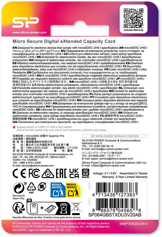 Silicon Power atminties kortelė Micro SDXC 64GB Superior Pro V30 + adapteris