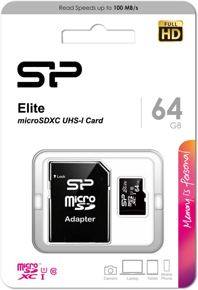 Silicon Power atminties kortelė Micro SDXC 64GB Elite + adapteris