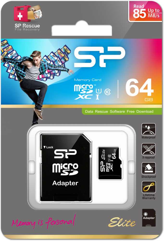 Silicon Power atminties kortelė Micro SDXC 64GB Elite + adapteris