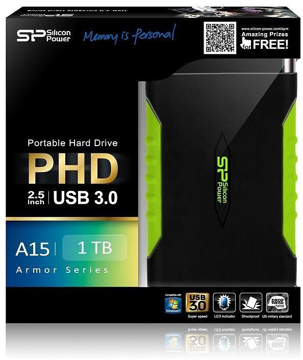 Kietasis diskas Silicon Power Armor A15 1TB 2.5 ", USB 3.0, Juodas