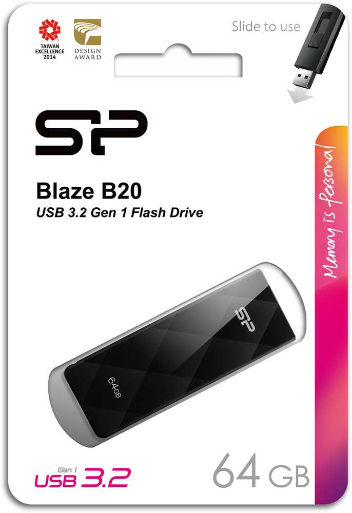 Silicon Power 64GB Blaze B20 USB 3.2 atmintinė, juoda