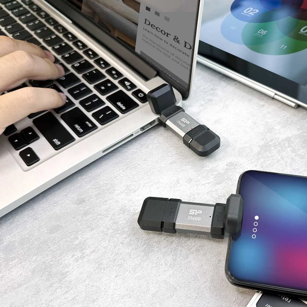 Silicon Power dvigubas USB diskas | „Mobile C51“ | 64 GB | USB C / A tipo | Sidabrinis