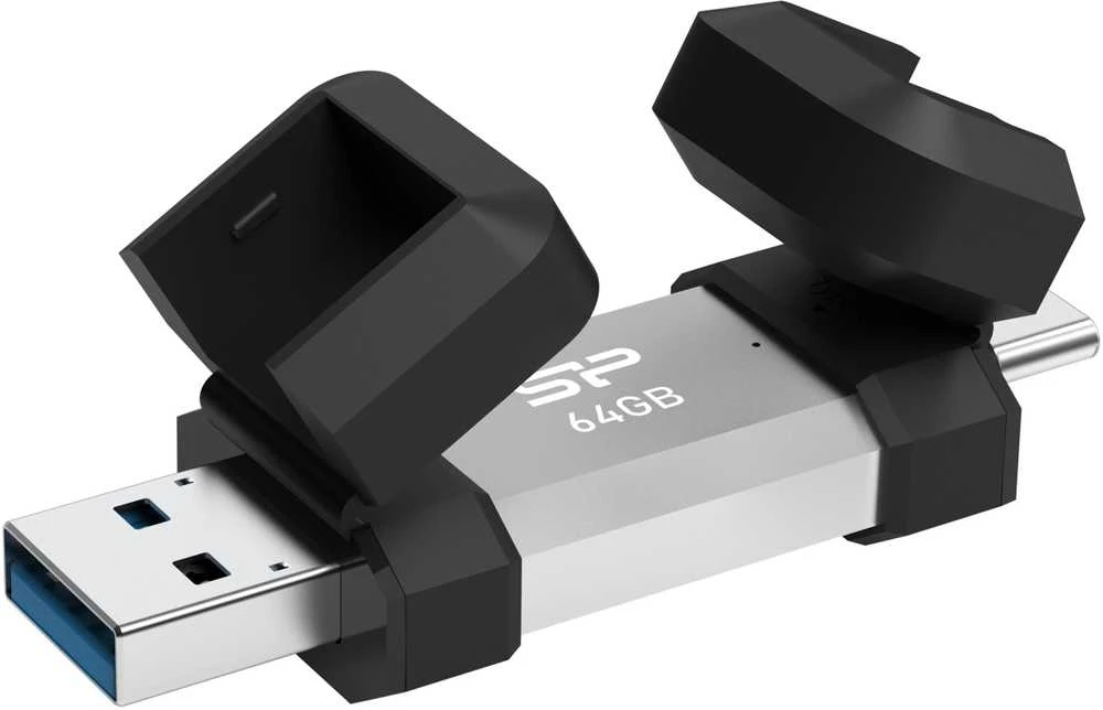 Silicon Power dvigubas USB diskas | „Mobile C51“ | 64 GB | USB C / A tipo | Sidabrinis