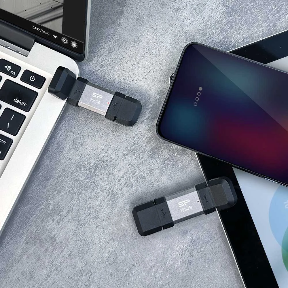 Silicon Power dvigubas USB diskas | „Mobile C51“ | 64 GB | USB C / A tipo | Sidabrinis