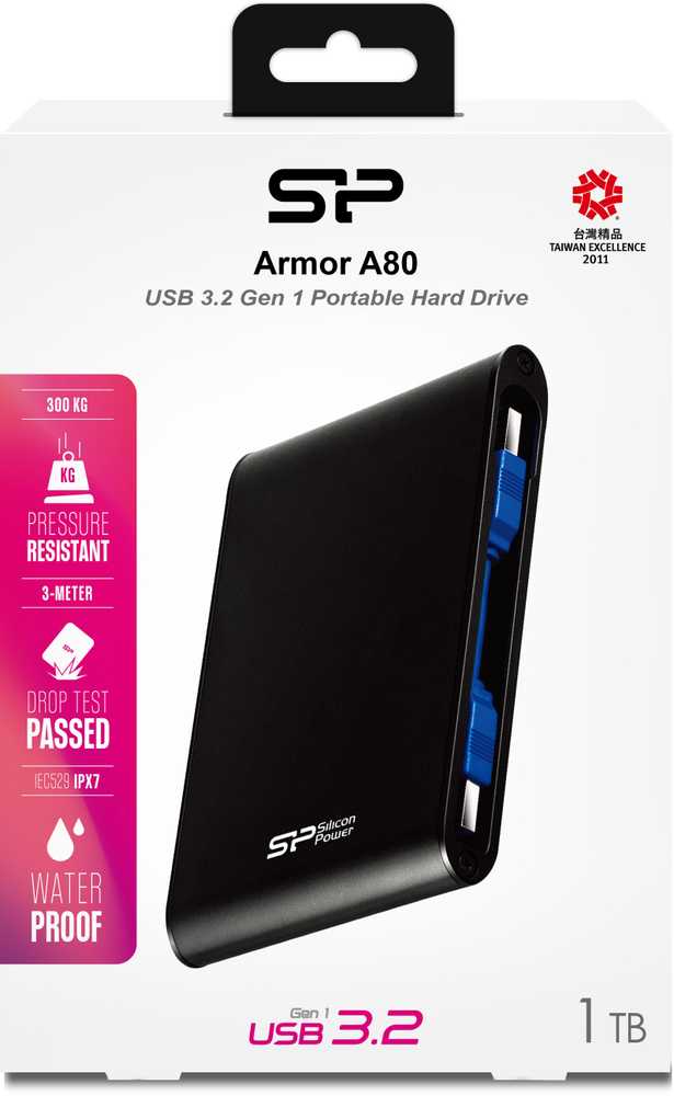 Kietasis diskas Silicon Power Armor A80 1000 GB, 2.5 ", USB 3.1, Juodas