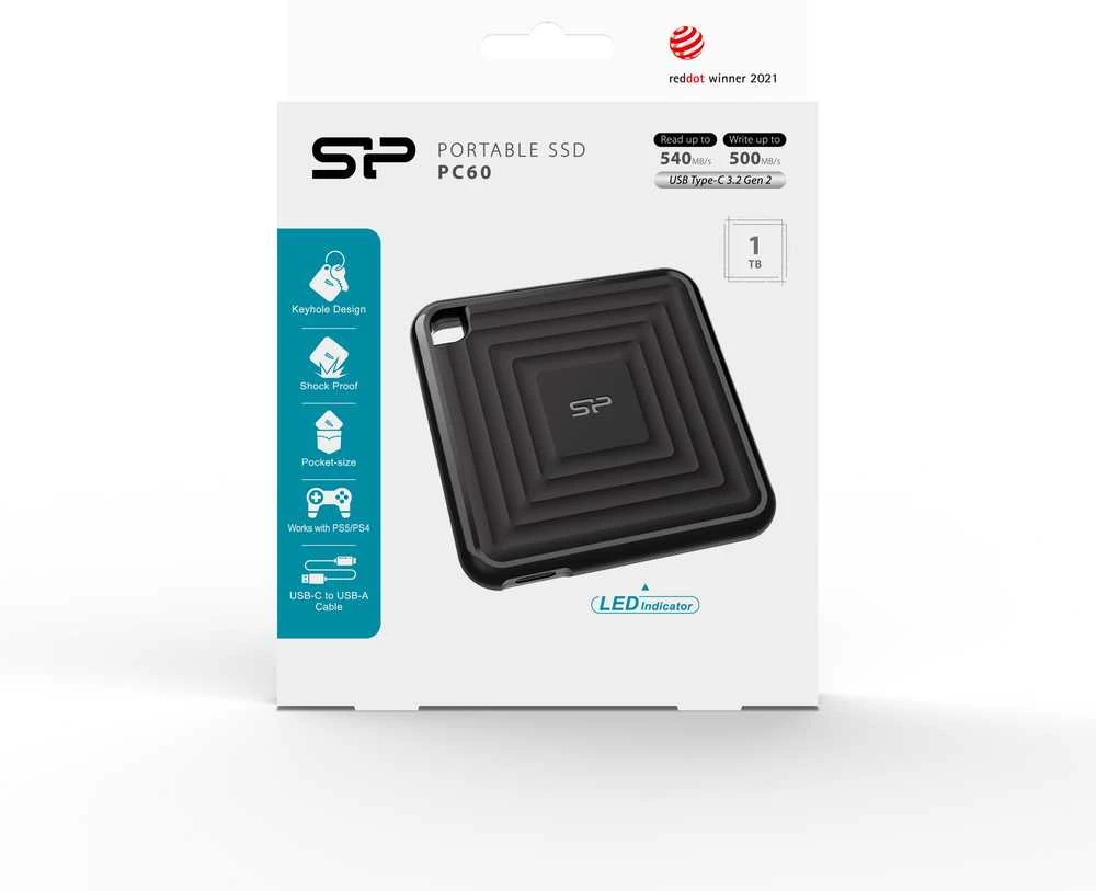 SILICON POWER COMPUTER &amp; COMMUNICAT SILICON POWER Išorinis kietasis diskas SSD PC60 1TB USB-C 540/500 MB/s Juodas