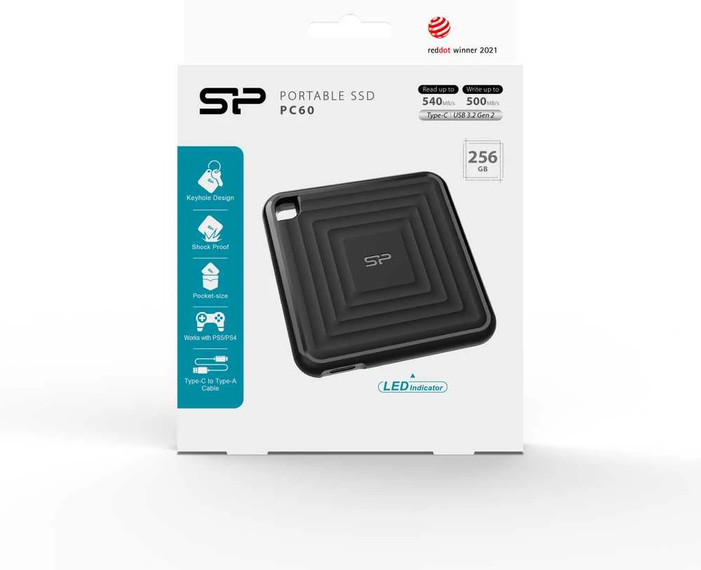 SILICON POWER COMPUTER &amp; COMMUNICAT SILICON POWER Išorinis kietasis diskas SSD PC60 256GB USB-C 540/500 MB/s Juodas