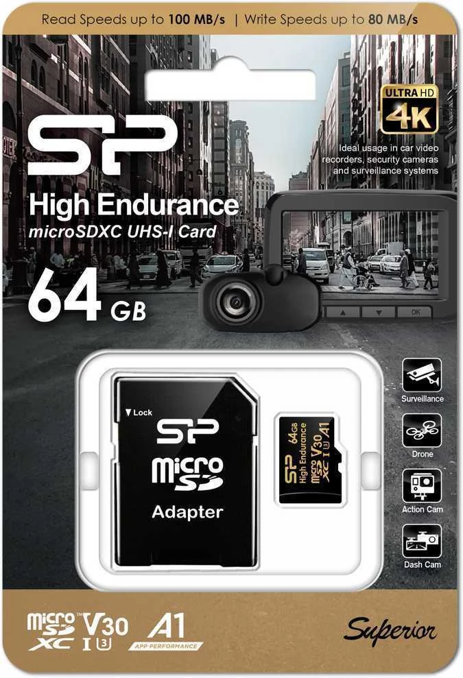 Atminties kortelė SILICON POWER Micro SDXC HIGH ENDURANCE 64GB V30 + ADAPTERIS