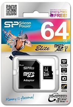 Silicon Power atminties kortelė Micro SDXC 64GB Elite + adapteris
