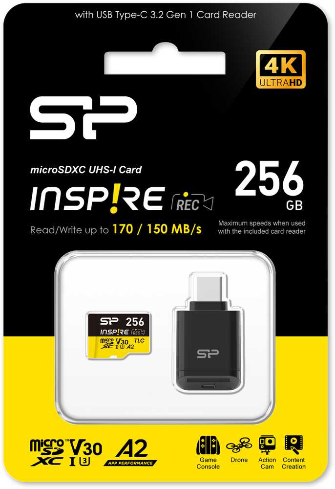 Kietasis diskas Silicon Power Micro SDXC 256GB atminties kortelė Inspire + kortelių skaitytuvas