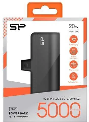 Silicon Power Bank | QD50 | 5000 mAh | USB-C | Juodas