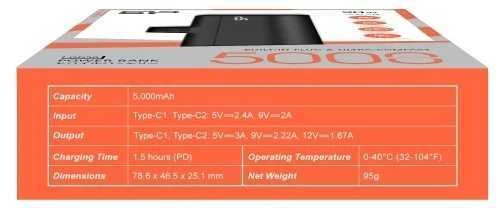Silicon Power Bank | QD50 | 5000 mAh | USB-C | Juodas