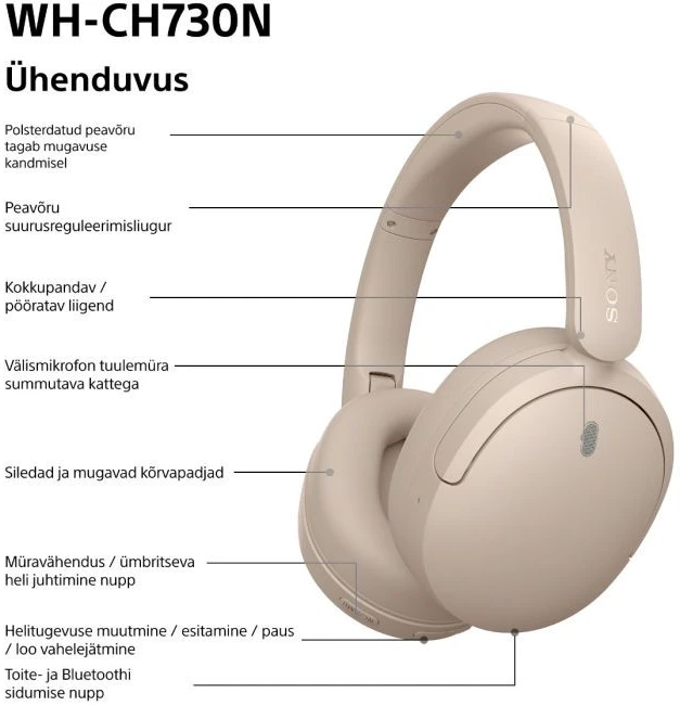 Sony belaidės ausinės WH-CH730N, beige