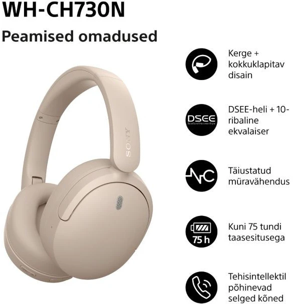 Sony belaidės ausinės WH-CH730N, beige