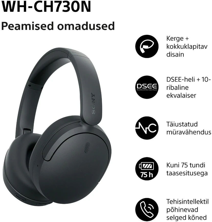 Sony belaidės ausinės WH-CH730N, juodas