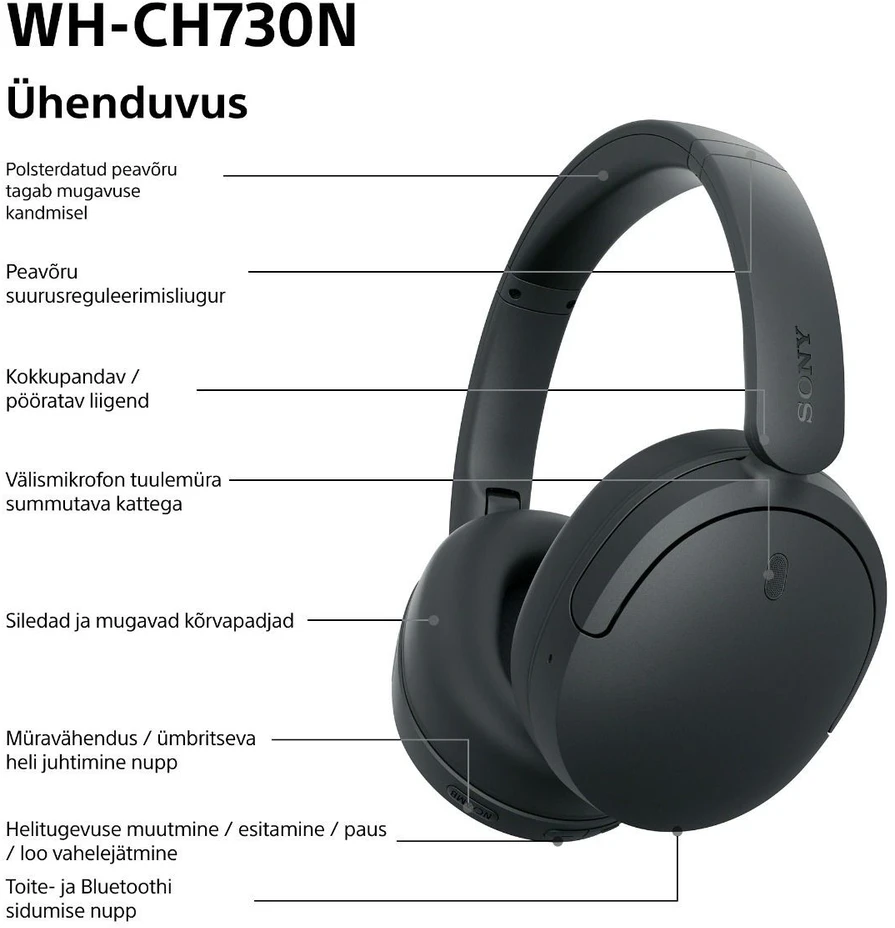 Sony belaidės ausinės WH-CH730N, juodas