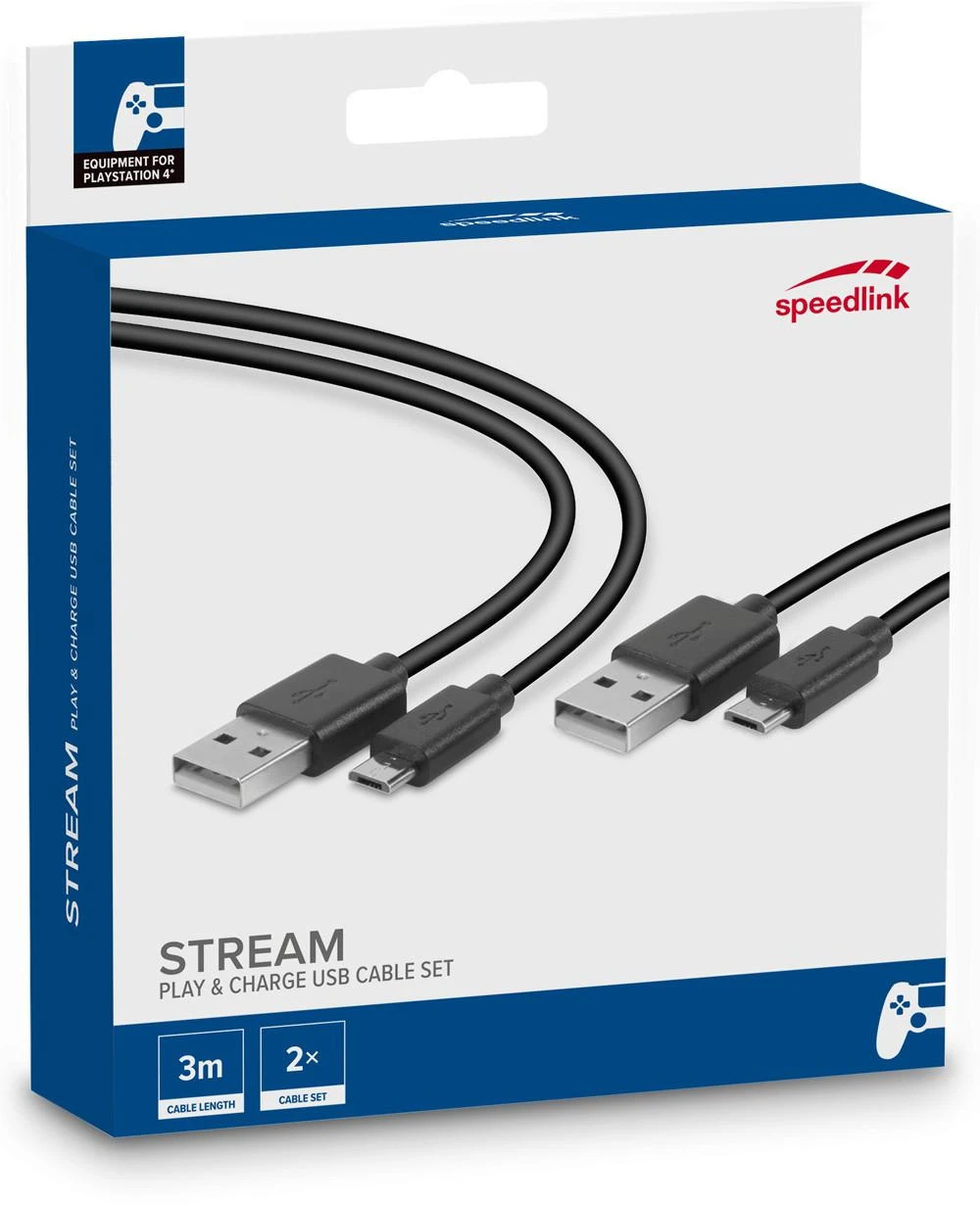 Speedlink - „Speedlink STREAM Play & Charge“ USB kabelių rinkinys - skirtas PS4, juodas