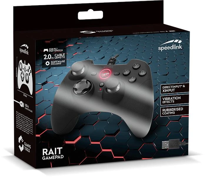 Speedlink - „Rait“ žaidimų pultas, skirtas PC/PS3/Switch, guminis, juodas