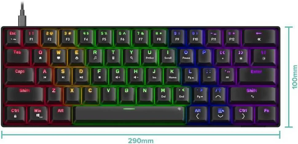 Speedlink ATMOS RGB Rainbow mechaninė žaidimų klaviatūra su rudais jungikliais, juoda, JAV išdėstymas