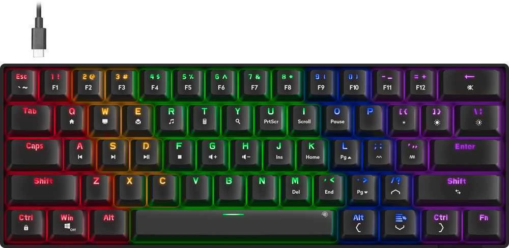 Speedlink ATMOS RGB Rainbow mechaninė žaidimų klaviatūra su rudais jungikliais, juoda, JAV išdėstymas