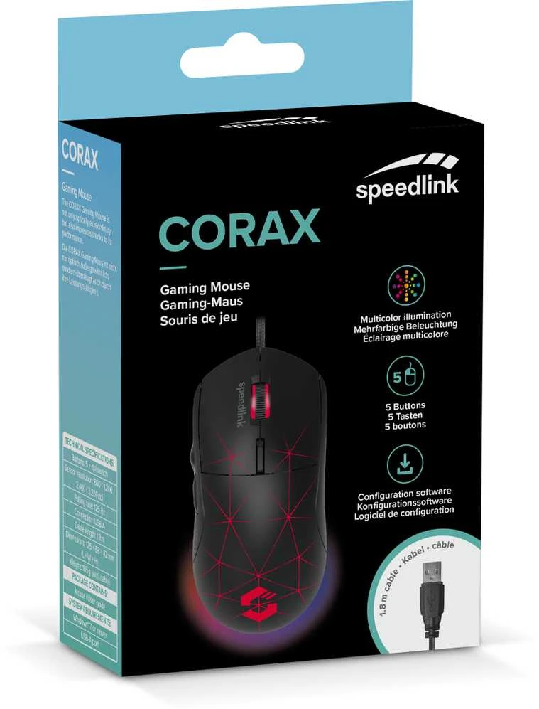 „Speedlink Corax“ žaidimų pelė, juoda
