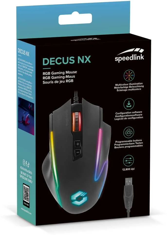 „Speedlink“ – „DECUS NX RGB“ žaidimų pelė, juodos spalvos