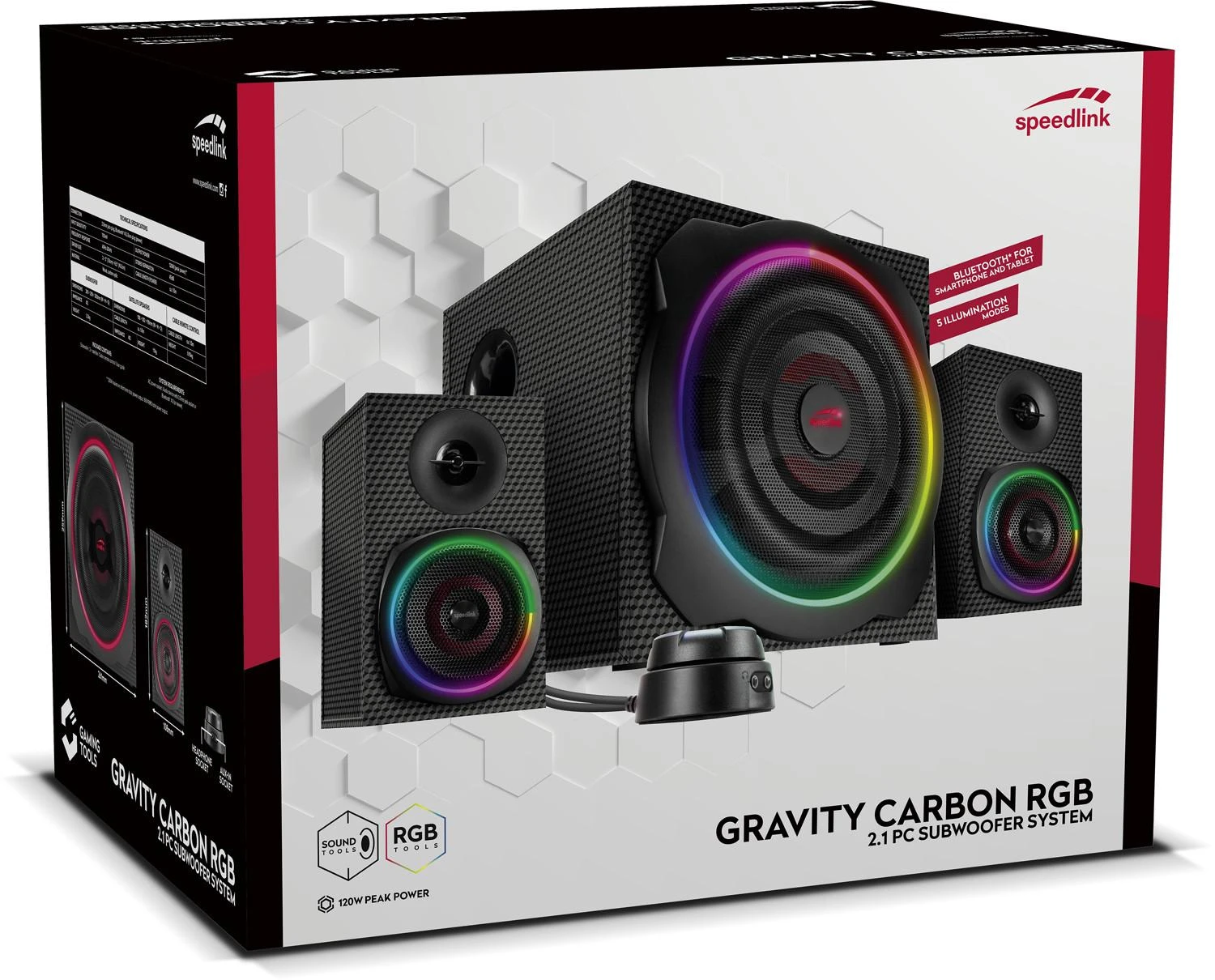 Kompiuterio kolonėlės Speedlink kolonėlė GRAVITY CARBON RGB. 2.1 System. sw retail