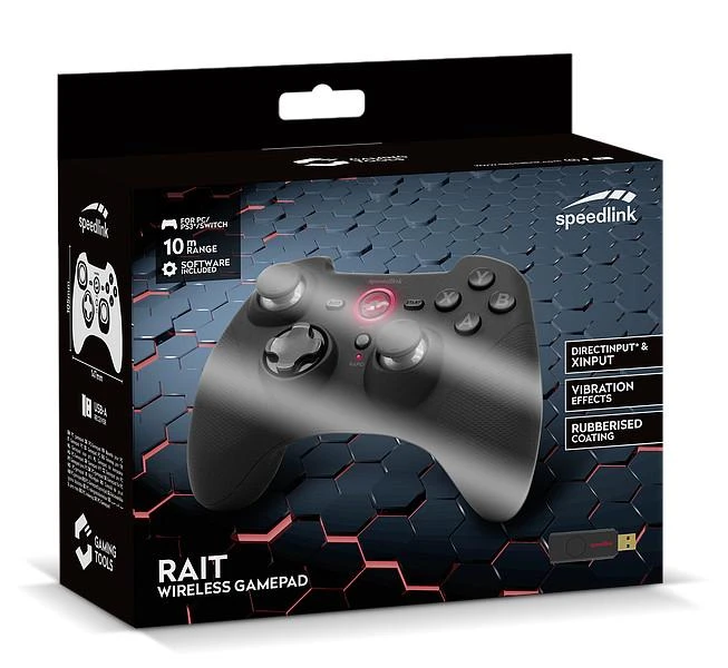 Speedlink – „Rait“ belaidis žaidimų pultas – PC/PS3/Switch/OLED, juodos spalvos, guminis
