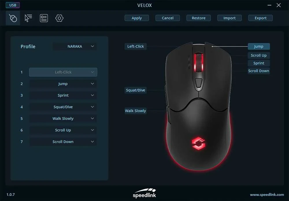 „Speedlink“ – „VELOX“ įkraunama RGB žaidimų pelė – belaidė, juoda