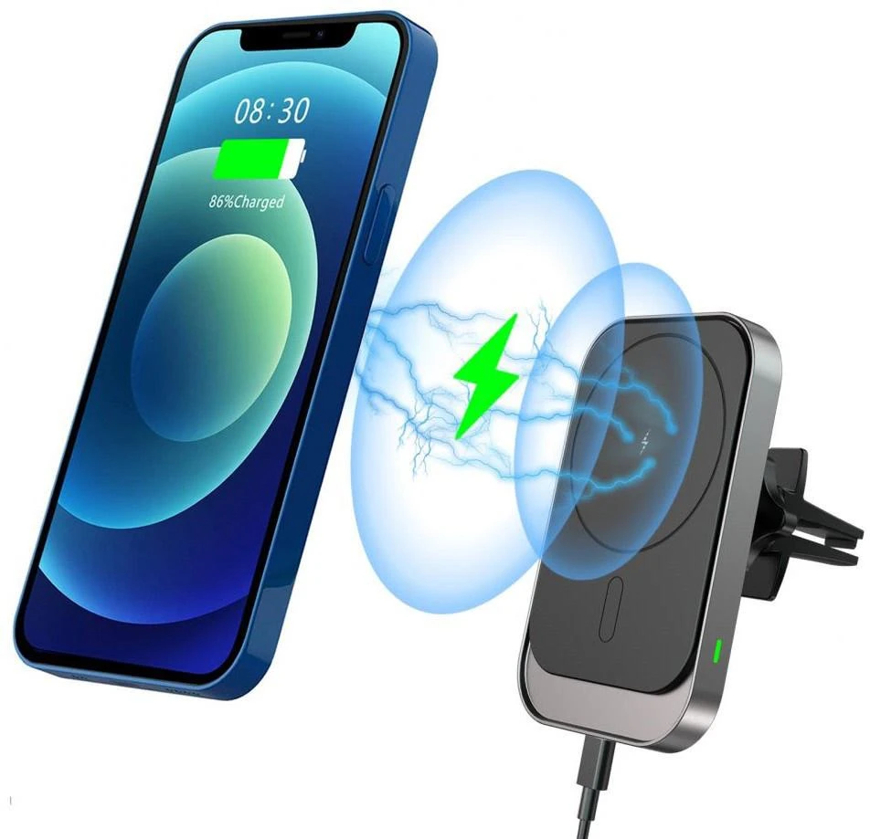 MagSafe Automobilinis laikiklis su 15W belaidžiu įkrovimu for Supply / ventiliacijos grotelėms USB-C Tech-Protect CW19 juodos spalvos