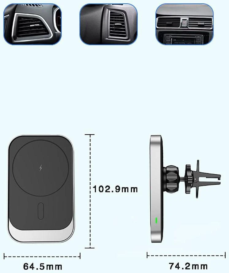 MagSafe Automobilinis laikiklis su 15W belaidžiu įkrovimu for Supply / ventiliacijos grotelėms USB-C Tech-Protect CW19 juodos spalvos