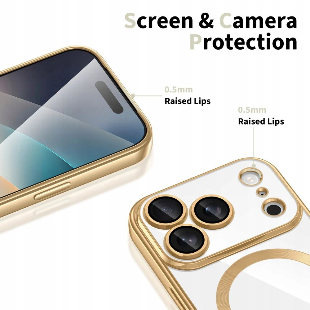 „Tech-Protect MagFlex MagSafe“ dėklas, skirtas „iPhone 17 Pro“ – permatomo aukso spalvos