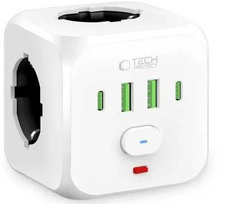 Tech-Protect PCL3x4 maitinimo juosta, 2x USB-A, 2x USB-C, 3x kintamosios srovės tipas Schuko - Baltas