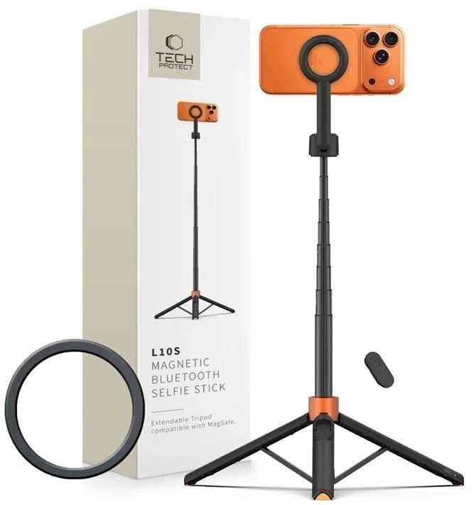Tech-Protect L10S Bluetooth Selfie Stick Tripod - Juodas and Oranžinis