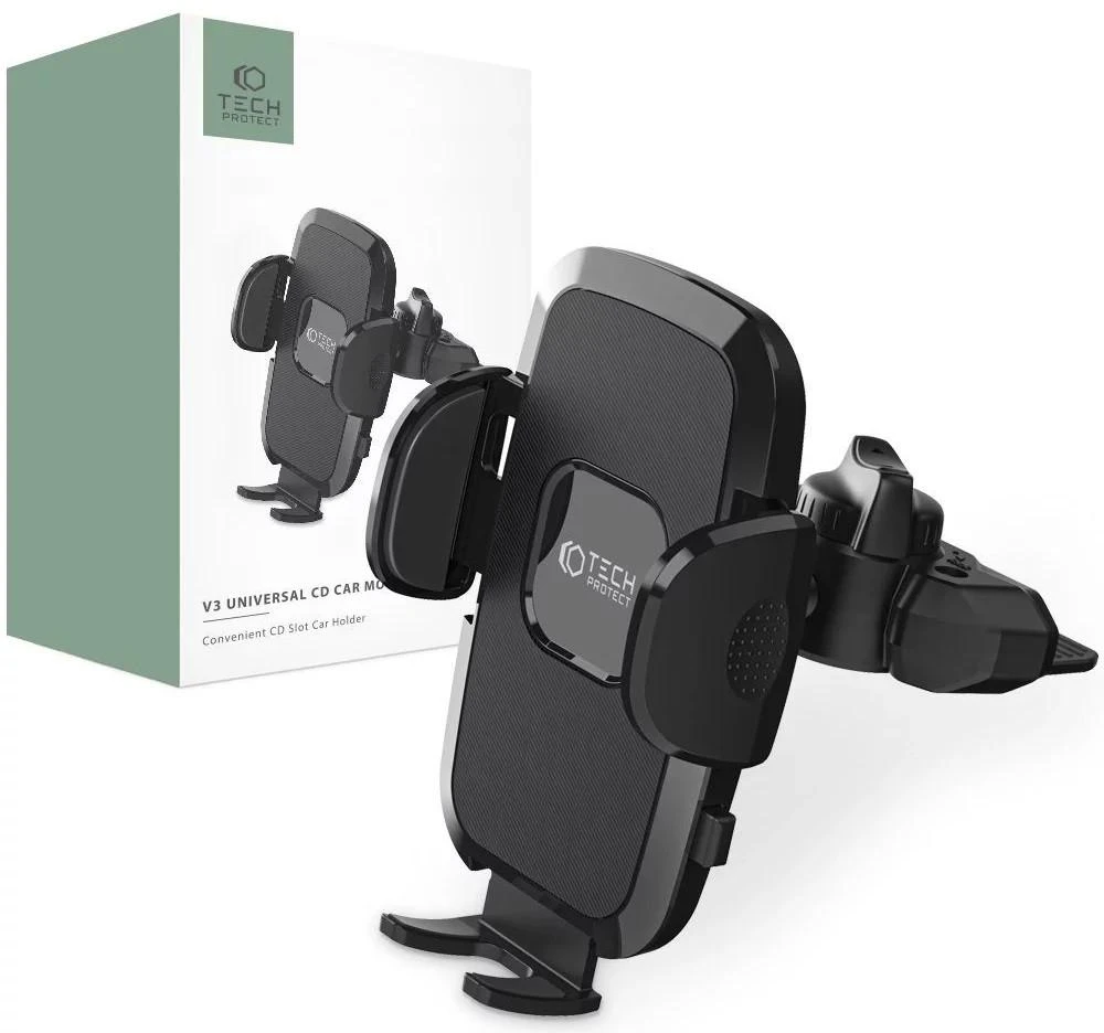 Tech-Protect V3 automobilinis telefono laikiklis su CD drive – juodos spalvos