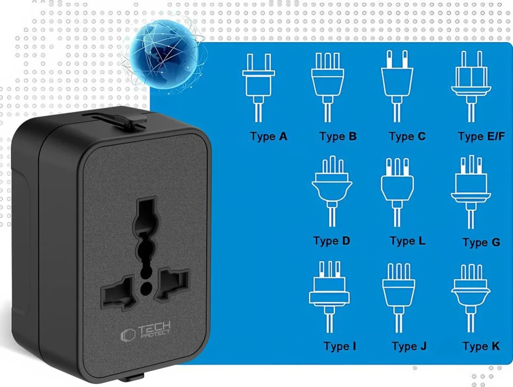 Tech-Protect TA300 Travel Adapteris EU / UK / AU - Juodas