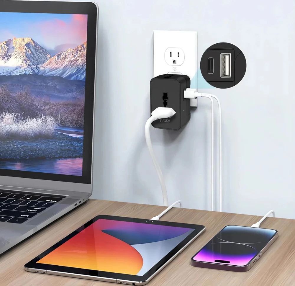 Tech-Protect TA300 Travel Adapteris EU / UK / AU - Juodas