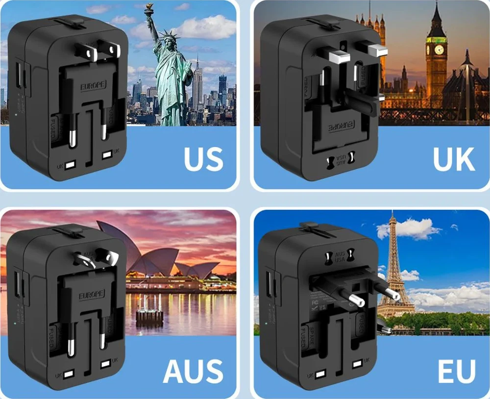 Tech-Protect TA300 Travel Adapteris EU / UK / AU - Juodas