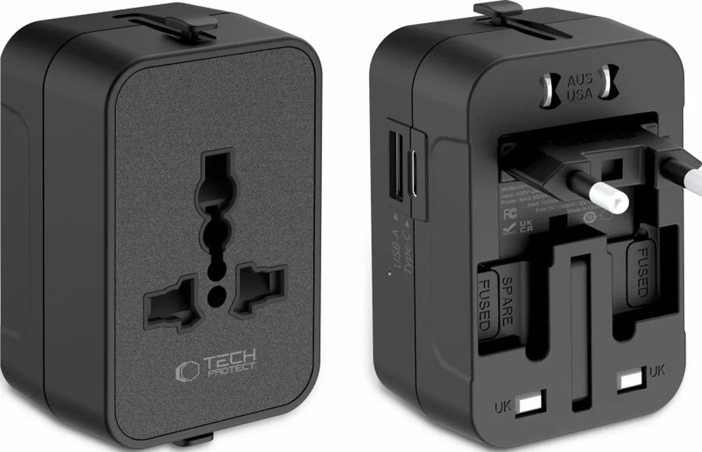 Tech-Protect TA300 Travel Adapteris EU / UK / AU - Juodas