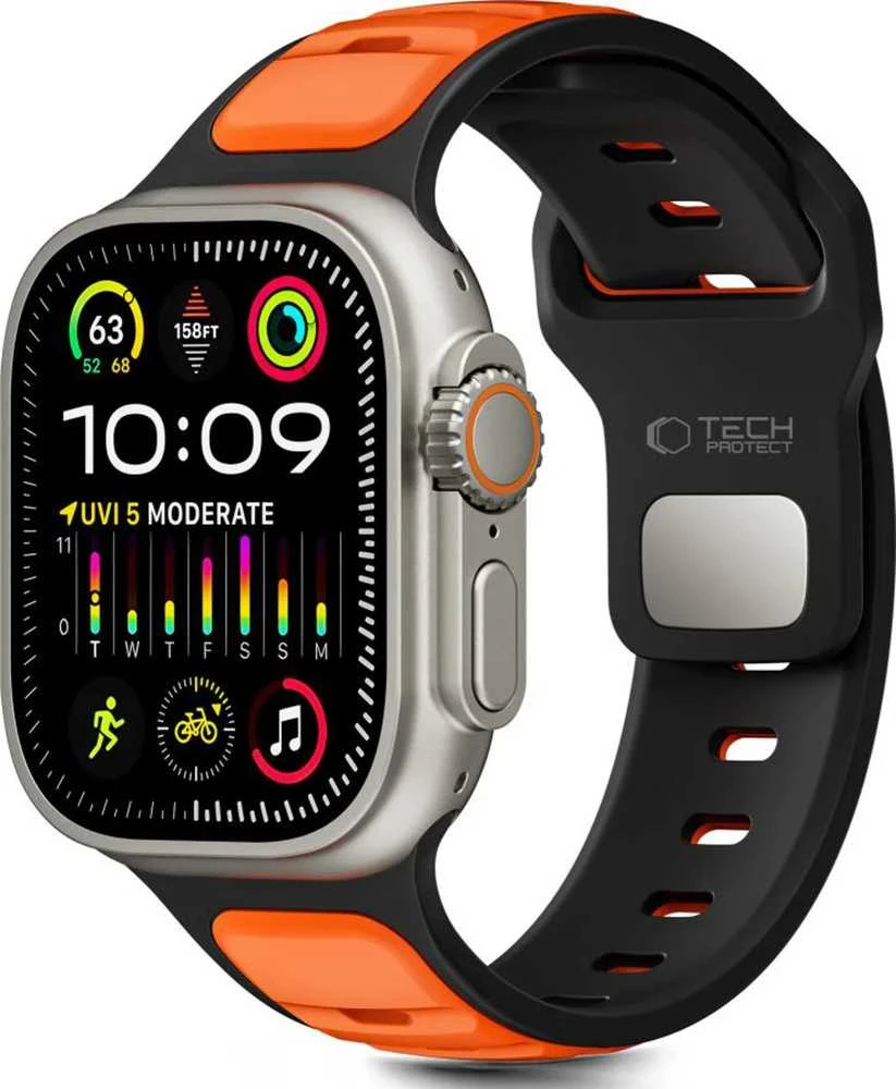Tech-Protect IconBir Line apyrankė skirta Apple Watch 44 / 45 / 46 / 49 mm – juodos spalvos ir oranžinės spalvos
