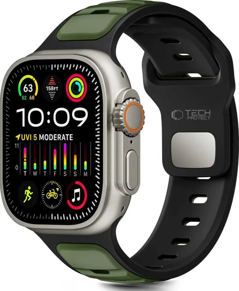 Tech-Protect IconBir Line apyrankė skirta Apple Watch 44 / 45 / 46 / 49 mm – juodos spalvos ir žalios spalvos