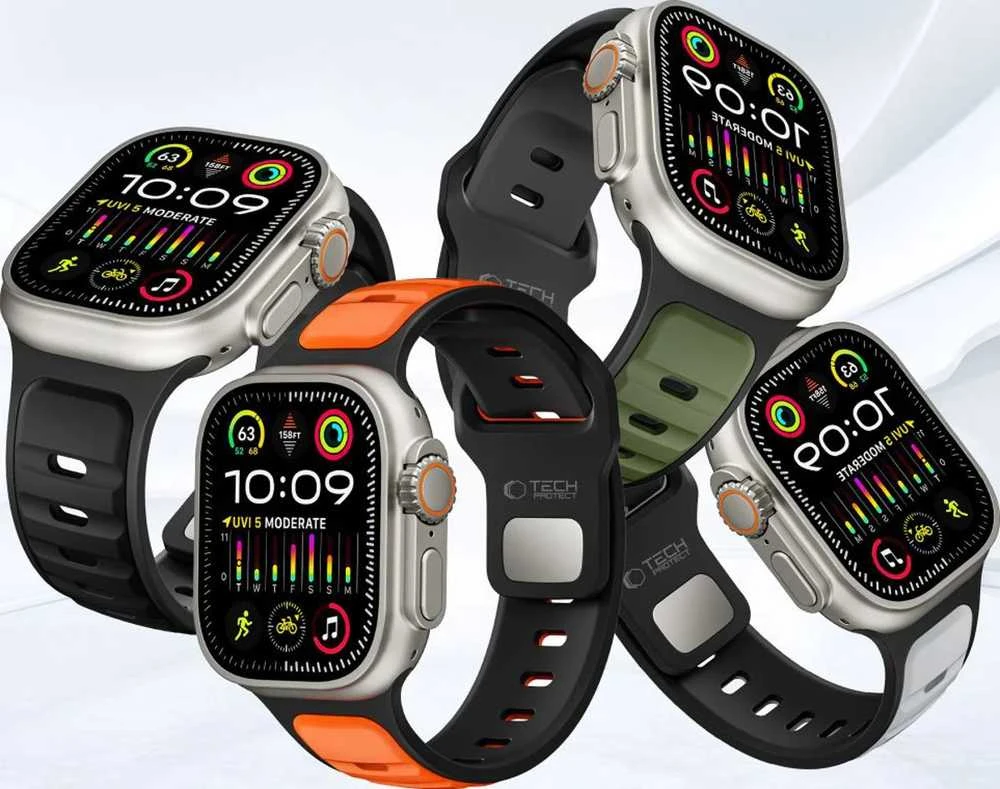 Tech-Protect IconBir Line apyrankė skirta Apple Watch 44 / 45 / 46 / 49 mm – juodos spalvos ir oranžinės spalvos