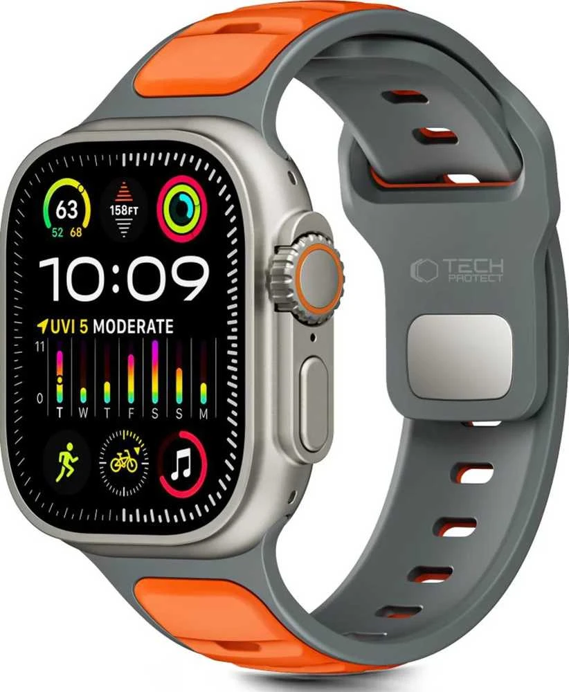 Tech-Protect IconBir Line apyrankė skirta Apple Watch 44 / 45 / 46 / 49 mm – pilkos spalvos-oranžinės spalvos