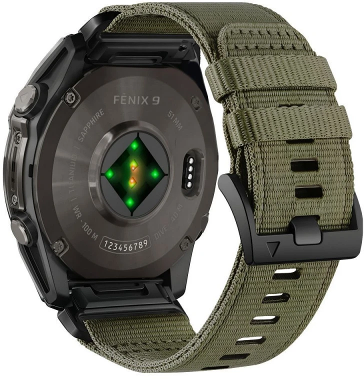 Tech-Protect Nylon Classic dirželis, skirtas Garmin Fenix 5X / 5X Plus / 6X / 6X Pro / 7X / 8 / 8 Pro / 9 / 9 Pro (51 mm) – žalias